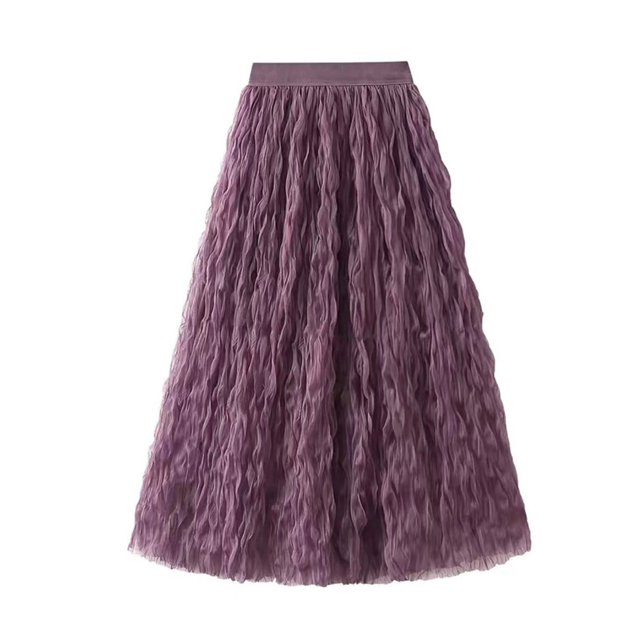 High Waist Slimming Look Mid-Length A-Line Large Hem Mesh Skirt