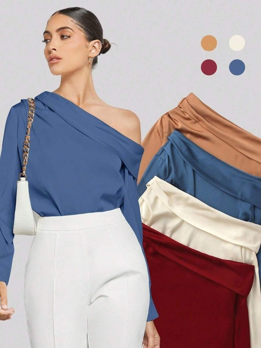 Off-Shoulder Asymmetrical Long-Sleeved Shirt