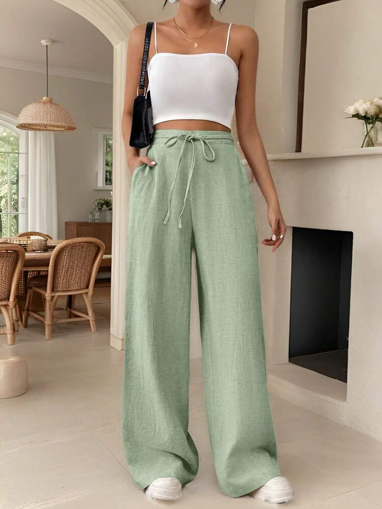 SHEIN Frenchy Dames Lange Broek Wintergroen Viscose Mix Casual