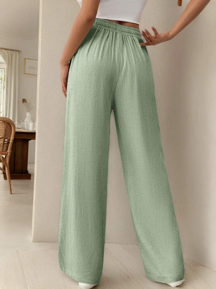 SHEIN Frenchy Dames Lange Broek Wintergroen Viscose Mix Casual