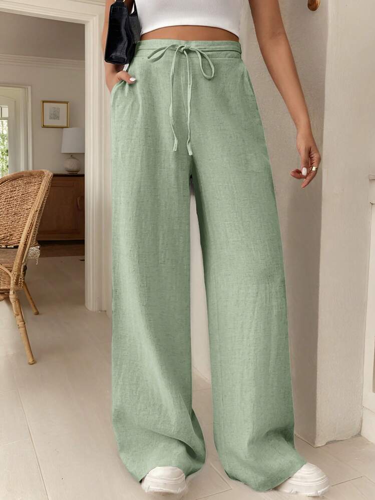 SHEIN Frenchy Dames Lange Broek Wintergroen Viscose Mix Casual