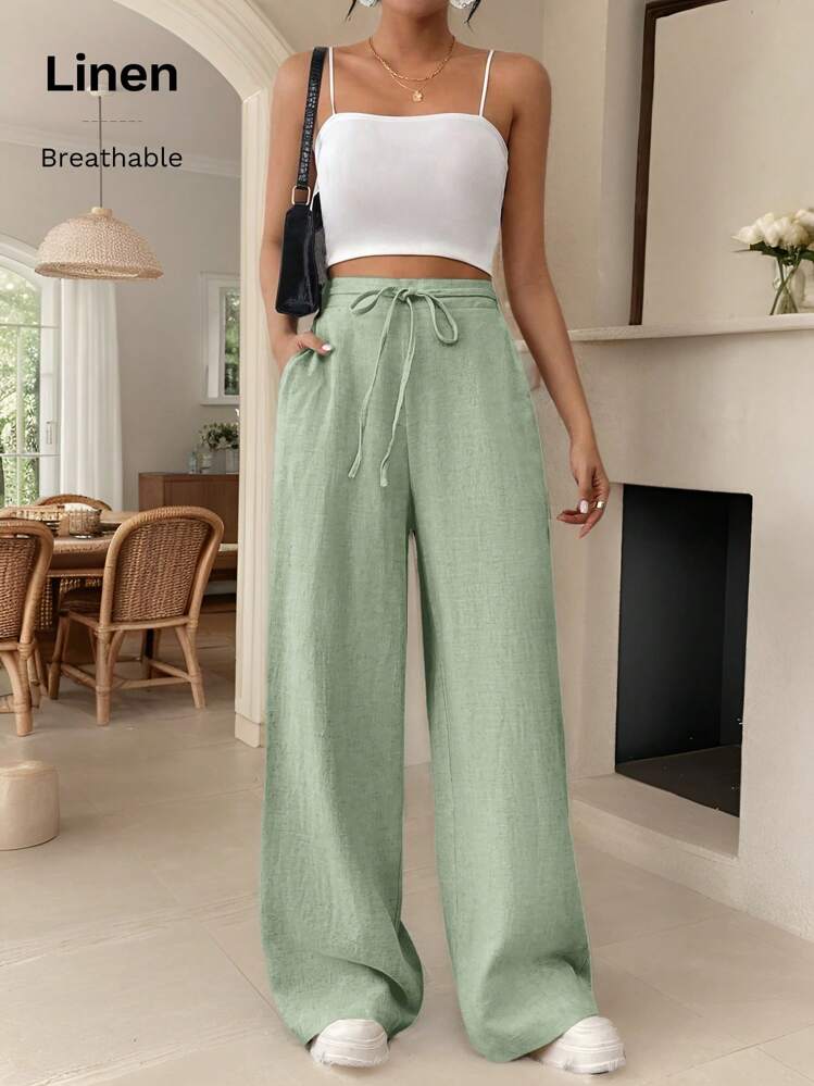 SHEIN Frenchy Dames Lange Broek Wintergroen Viscose Mix Casual
