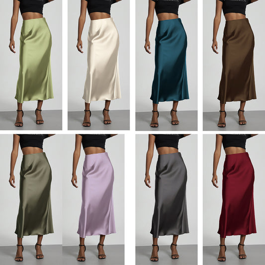 Elegant Satin Midi Skirt Slimming and Flowy