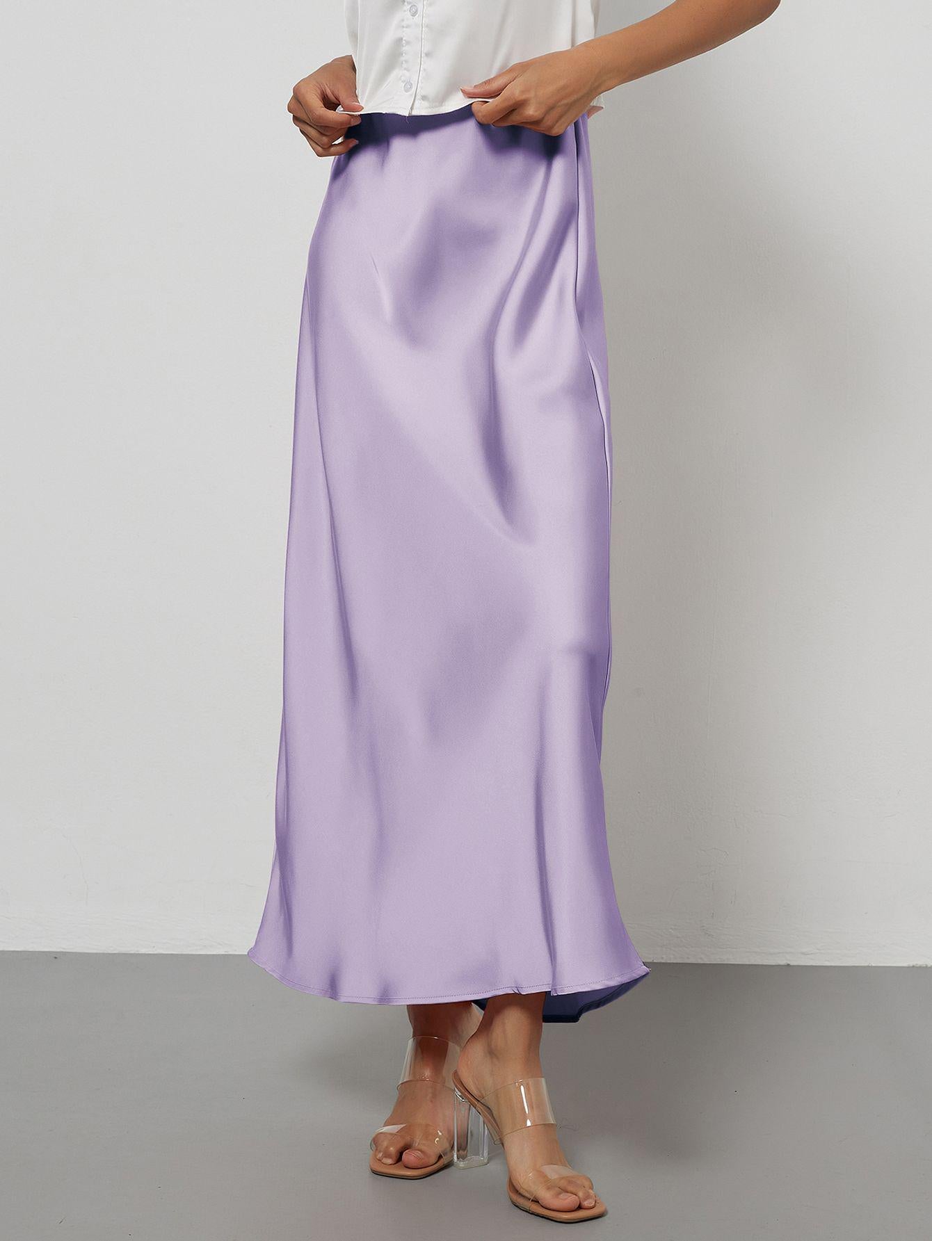 Elegant Satin Midi Skirt Slimming and Flowy