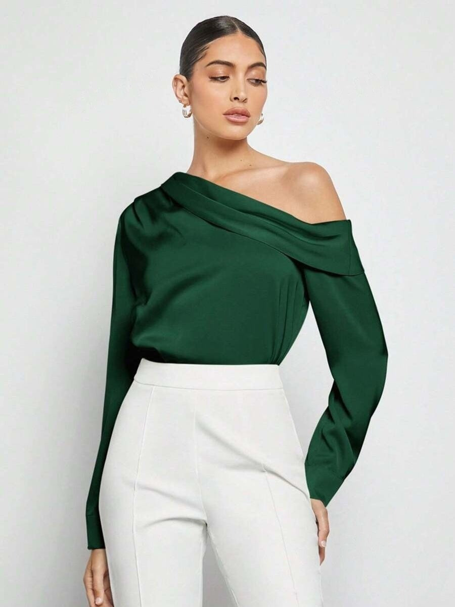 Off-Shoulder Asymmetrical Long-Sleeved Shirt