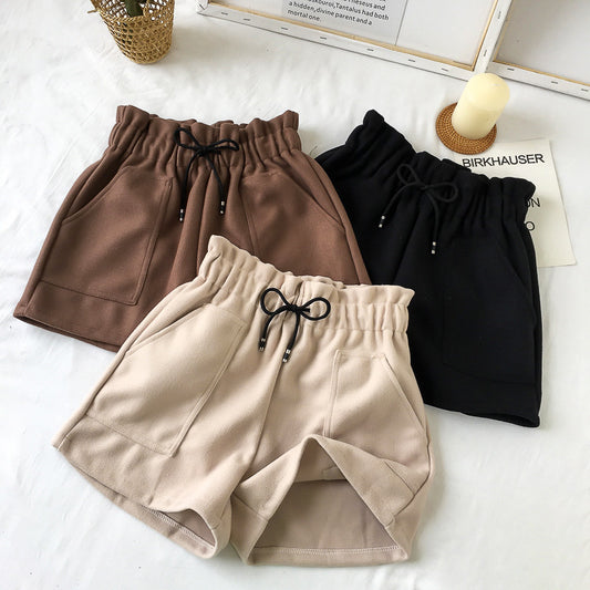 High Waist Woolen Shorts