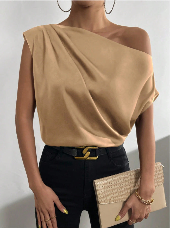 Off-Shoulder One-Neck Pullover Sleeveless Shirt