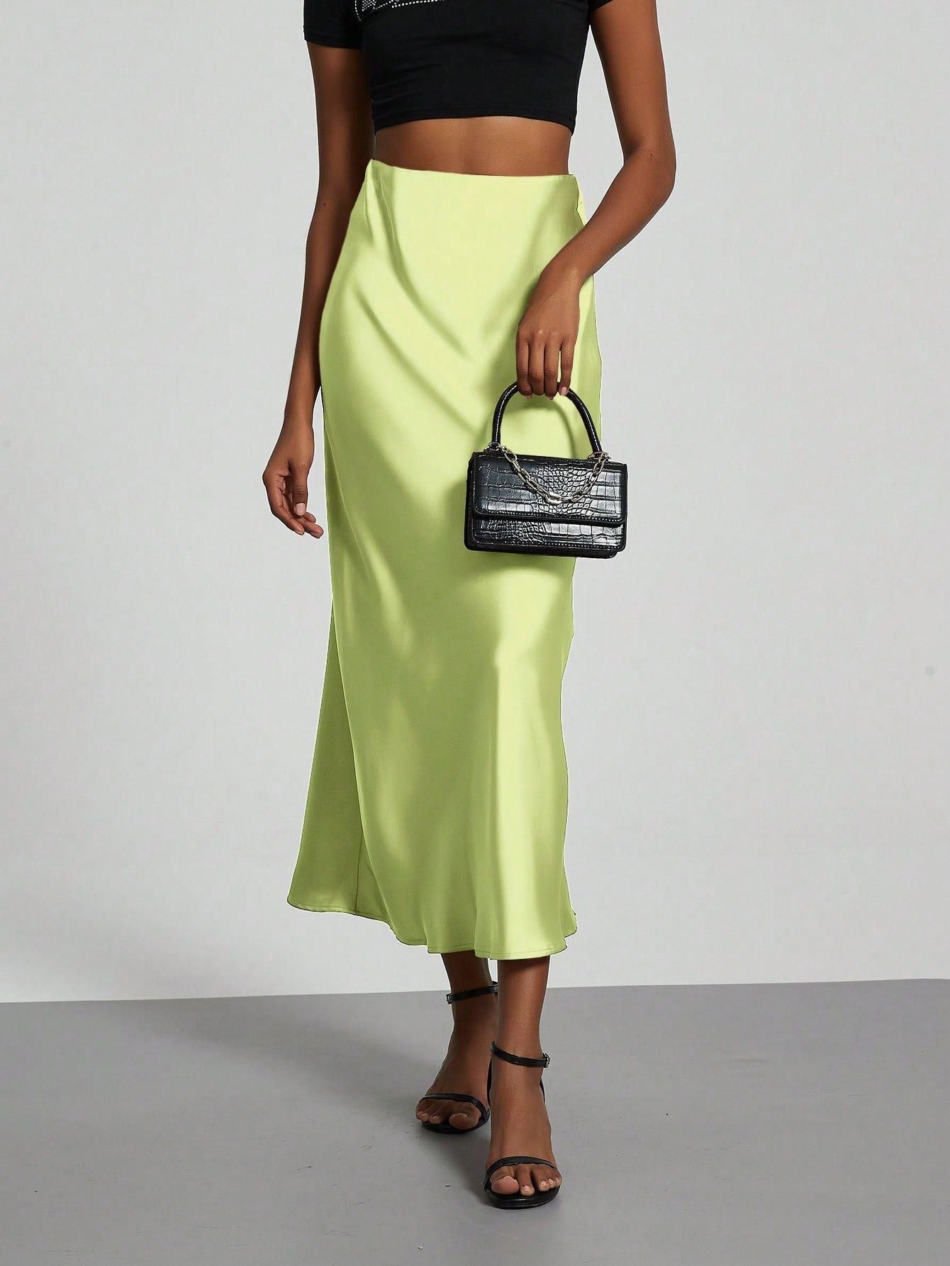 Elegant Satin Midi Skirt Slimming and Flowy