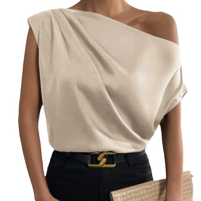 Off-Shoulder One-Neck Pullover Sleeveless Shirt