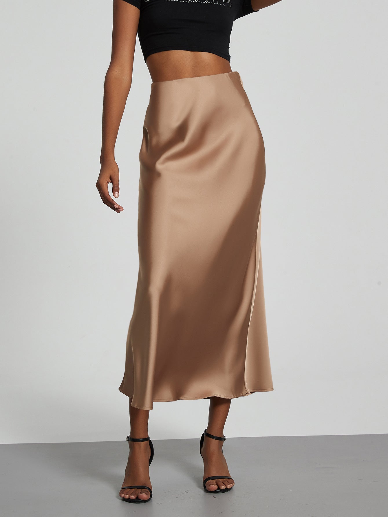 Elegant Satin Midi Skirt Slimming and Flowy