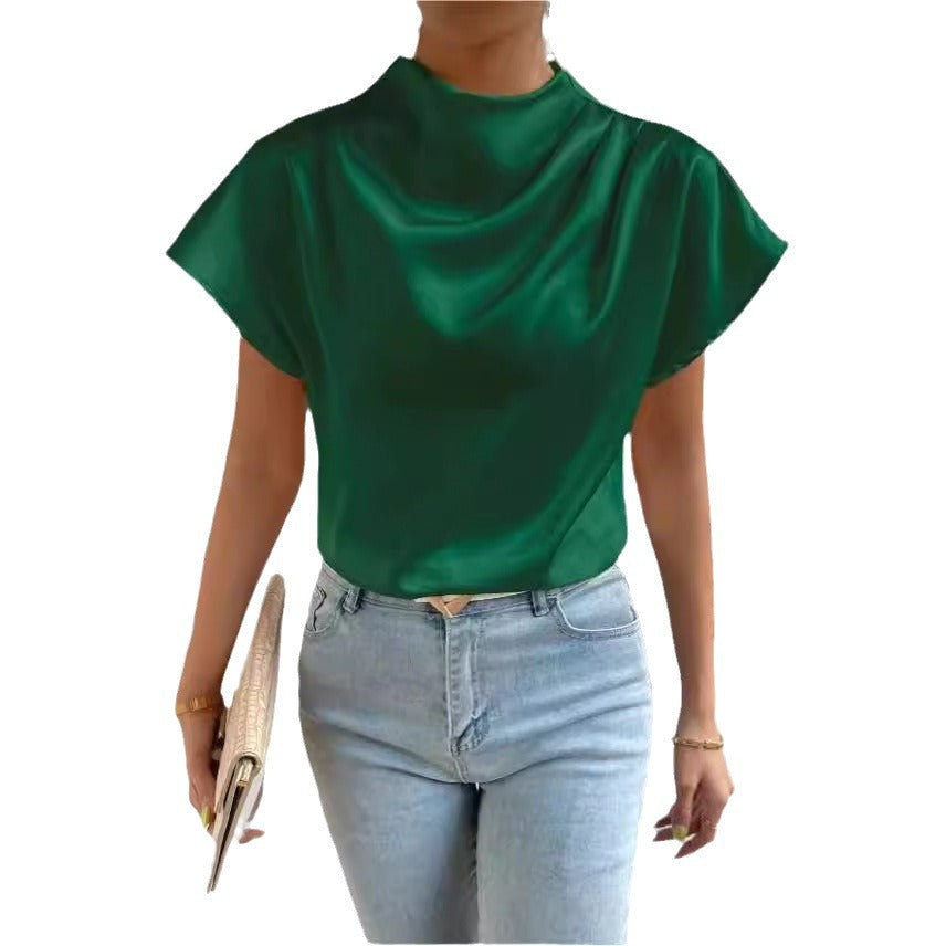 Round Neck Short-Sleeve Left Shoulder Ruched T-Shirt