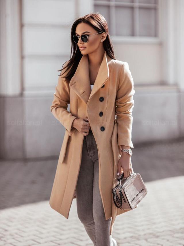 Tie-Up Mid-Length Woolen Jacket