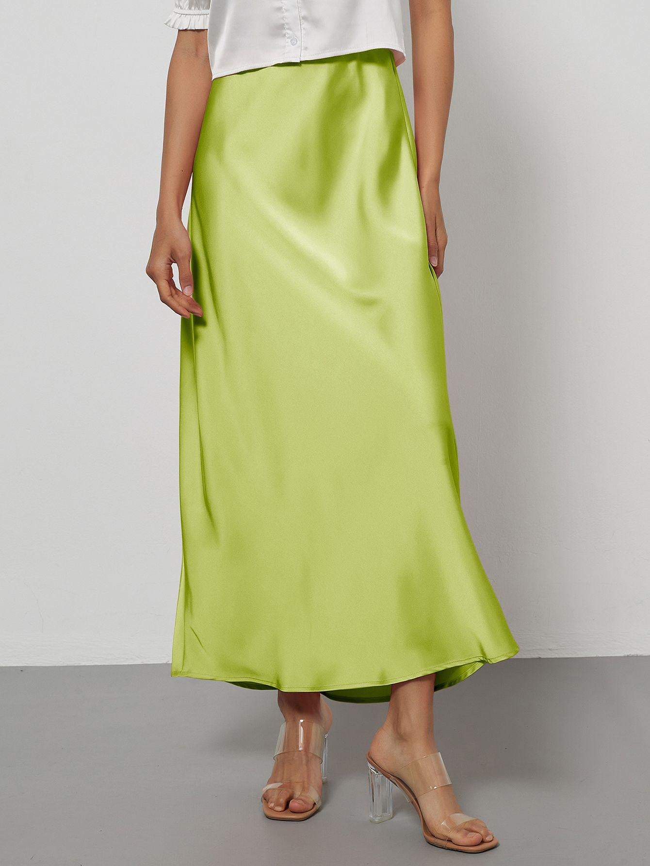 Elegant Satin Midi Skirt Slimming and Flowy