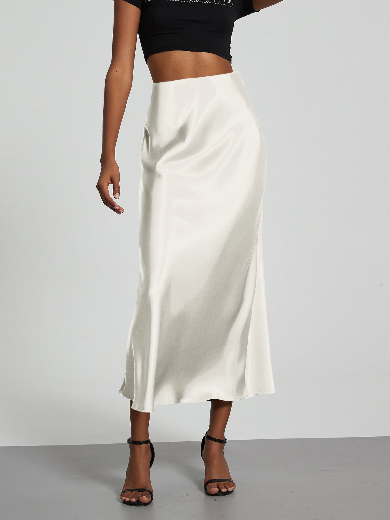 Elegant Satin Midi Skirt Slimming and Flowy