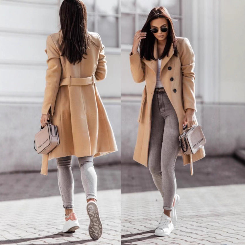 Tie-Up Mid-Length Woolen Jacket