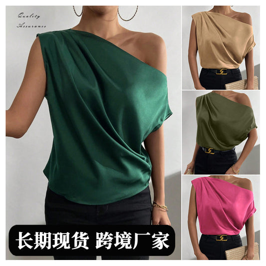 Off-Shoulder One-Neck Pullover Sleeveless Shirt