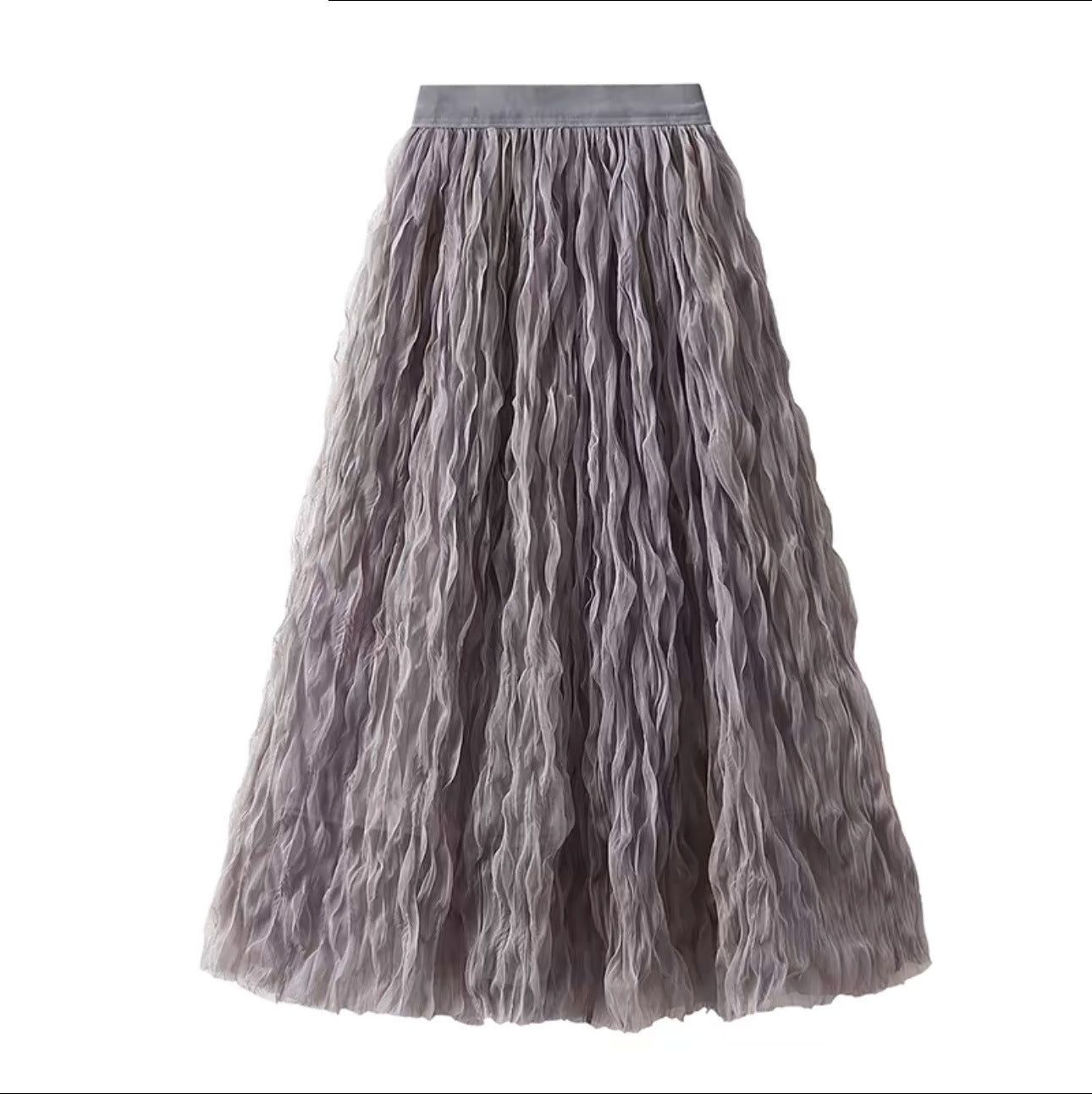 High Waist Slimming Look Mid-Length A-Line Large Hem Mesh Skirt