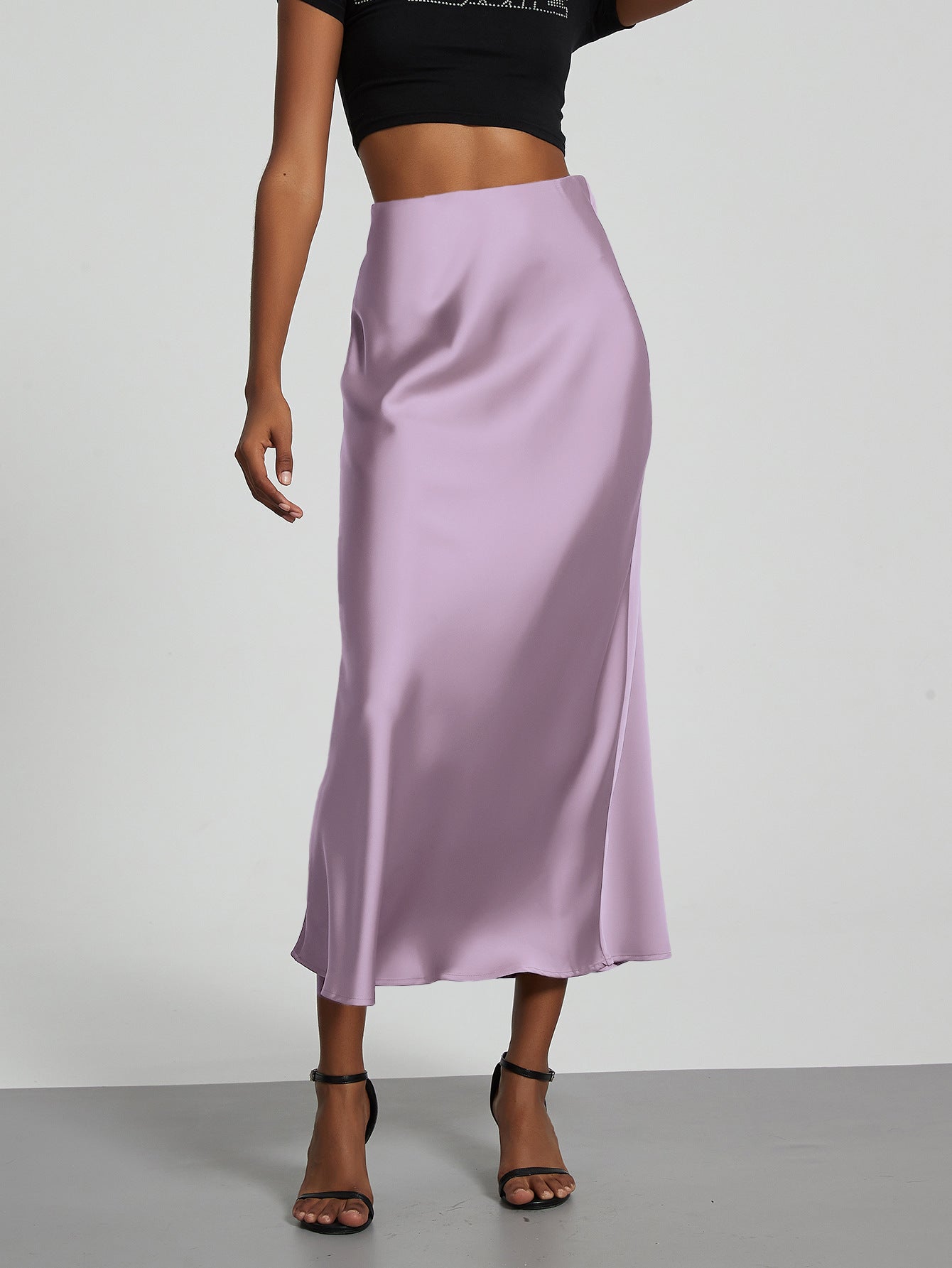 Elegant Satin Midi Skirt Slimming and Flowy