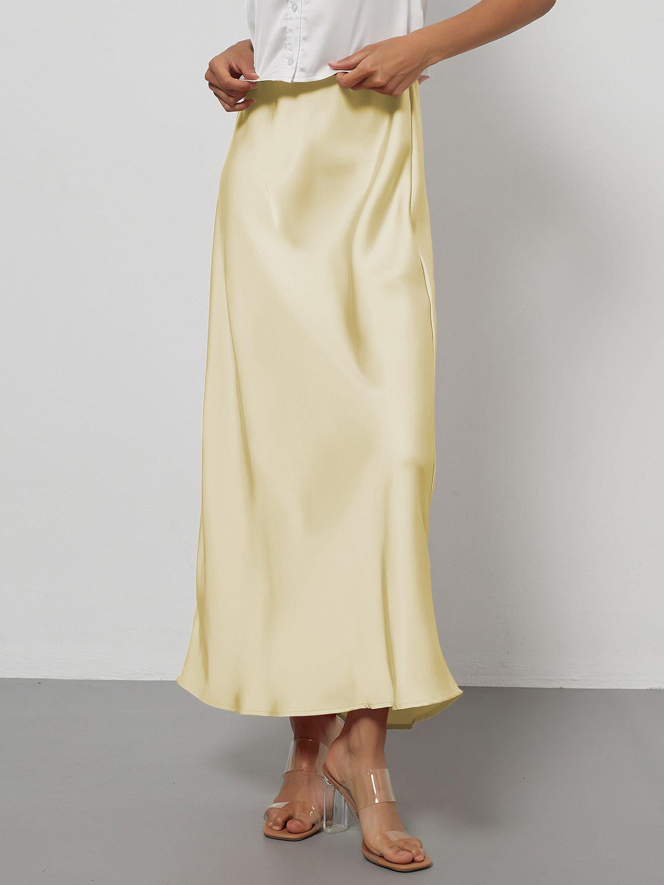 Elegant Satin Midi Skirt Slimming and Flowy