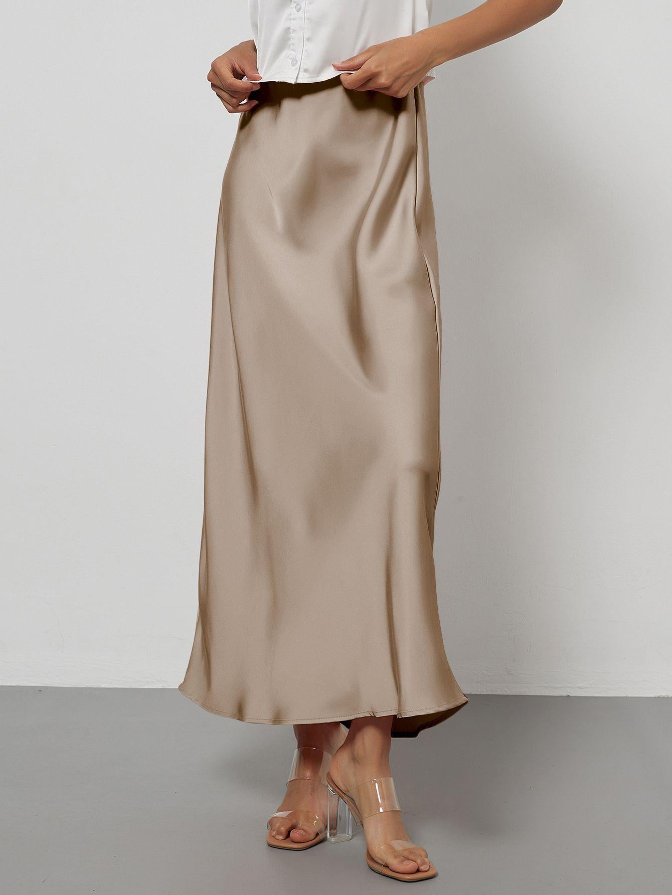 Elegant Satin Midi Skirt Slimming and Flowy