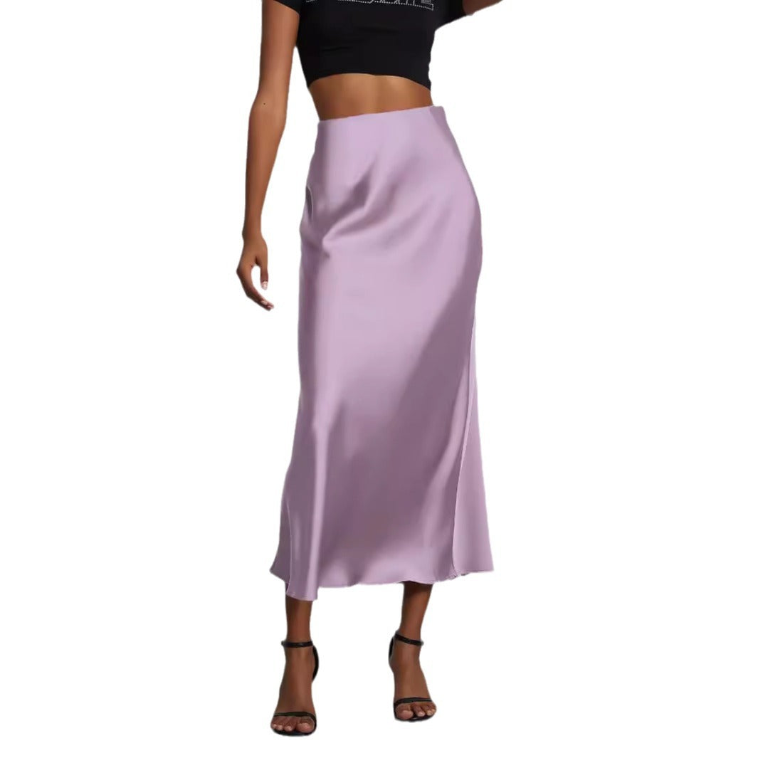 Elegant Satin Midi Skirt Slimming and Flowy