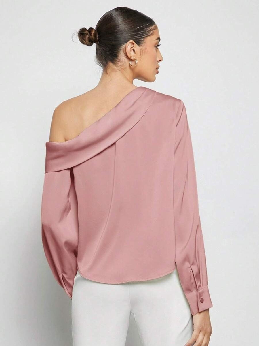 Off-Shoulder Asymmetrical Long-Sleeved Shirt