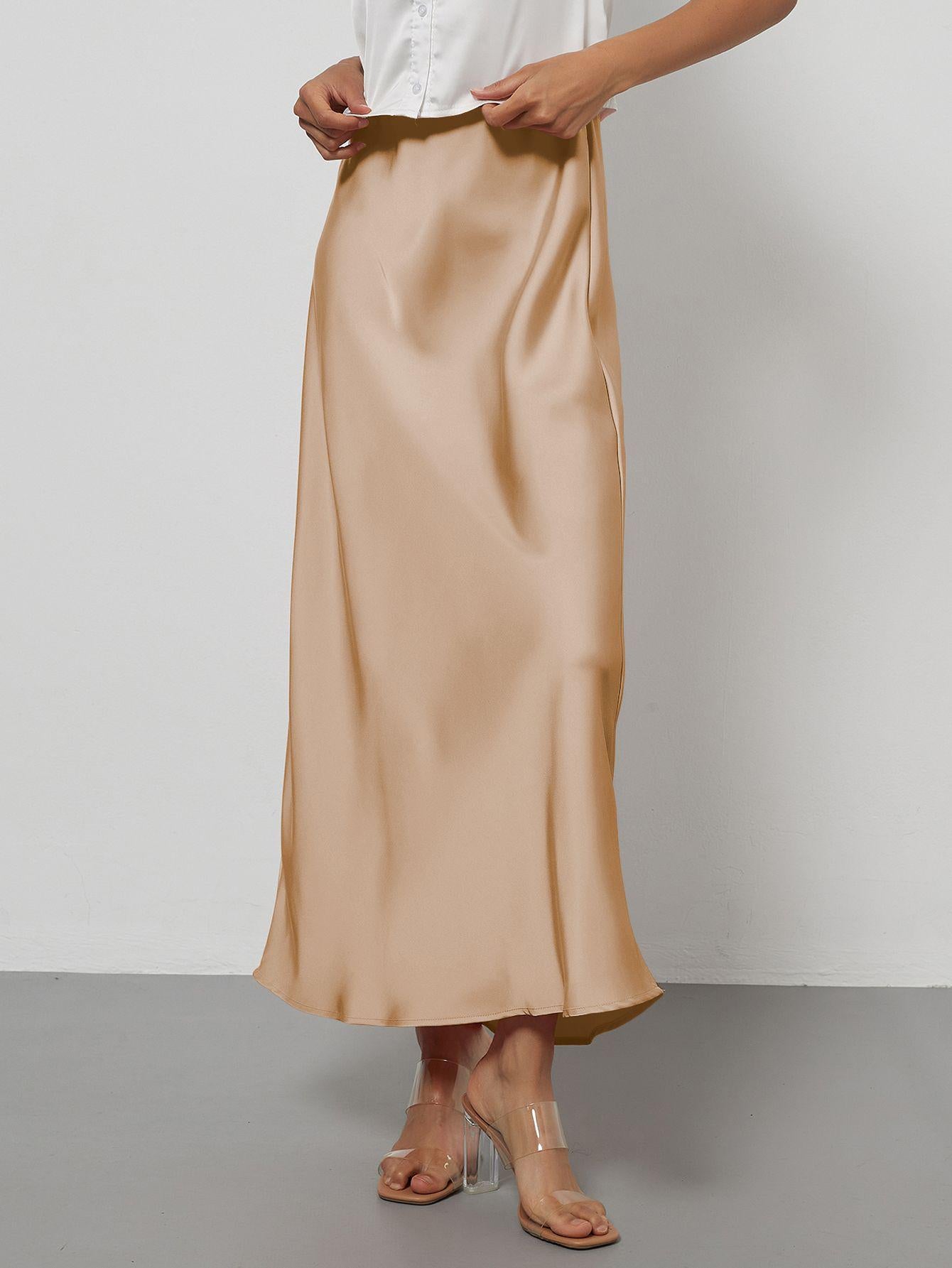 Elegant Satin Midi Skirt Slimming and Flowy