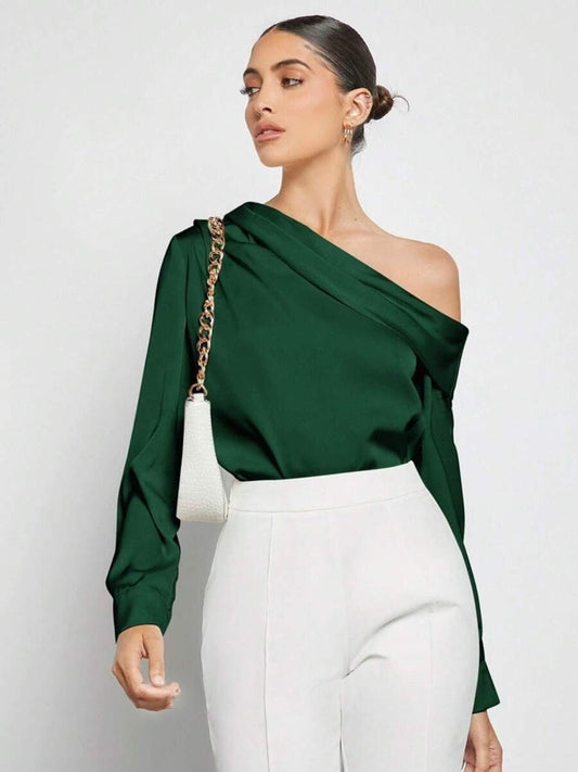 Off-Shoulder Asymmetrical Long-Sleeved Shirt