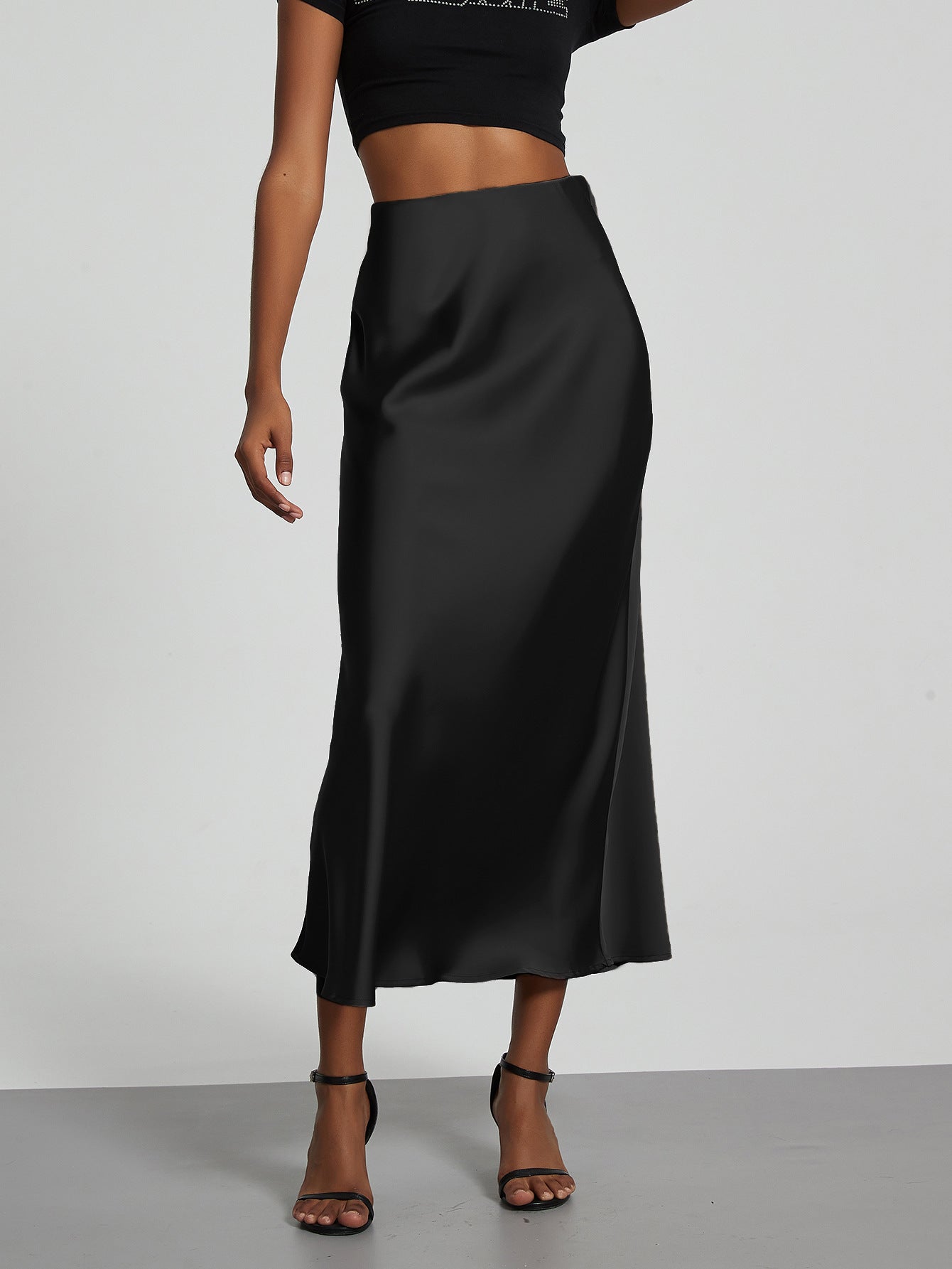 Elegant Satin Midi Skirt Slimming and Flowy