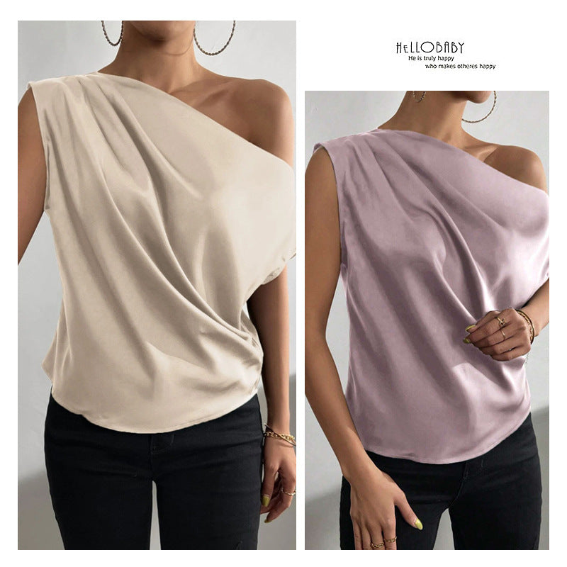 Off-Shoulder One-Neck Pullover Sleeveless Shirt