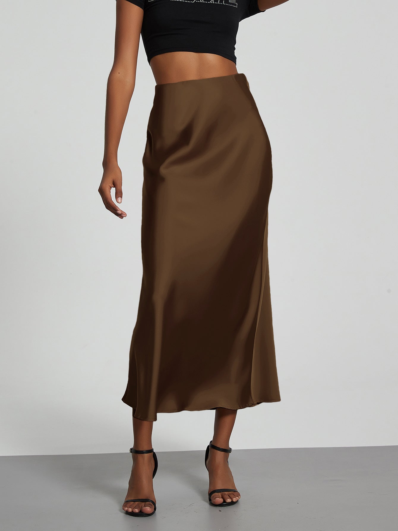 Elegant Satin Midi Skirt Slimming and Flowy
