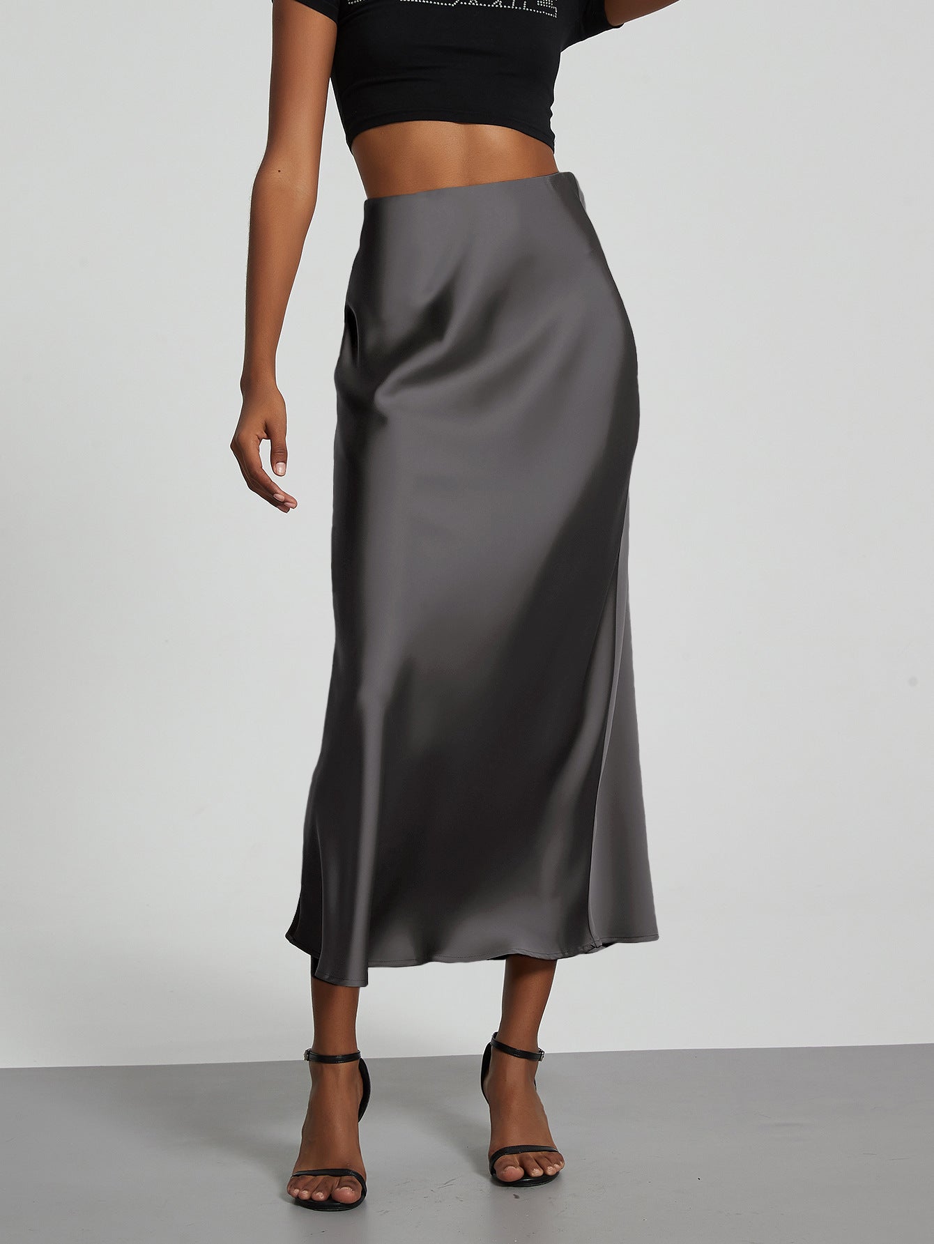 Elegant Satin Midi Skirt Slimming and Flowy