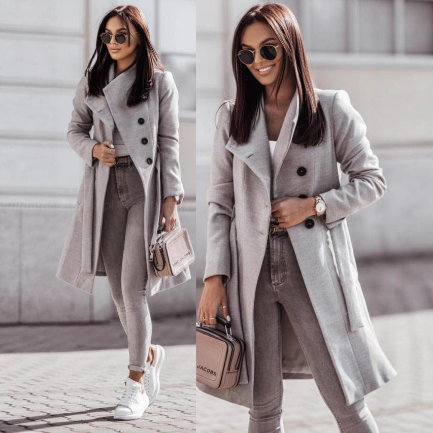 Tie-Up Mid-Length Woolen Jacket