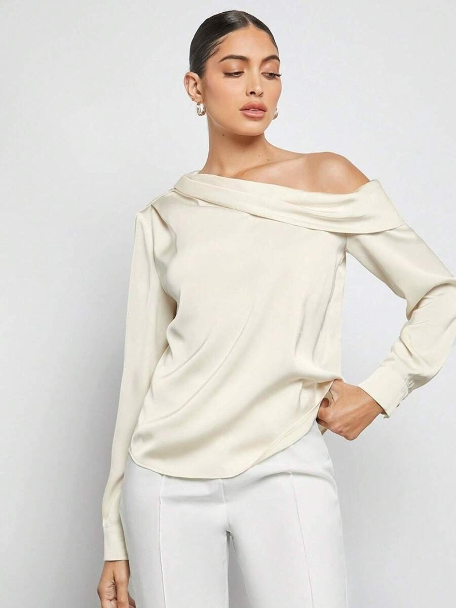 Off-Shoulder Asymmetrical Long-Sleeved Shirt