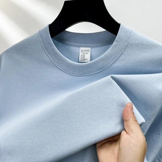 100% Pure Cotton Summer High-end Brand Men's Short Sleeve Round Neck Fashionable Style Half Sleeved Top Breathable T-shirt